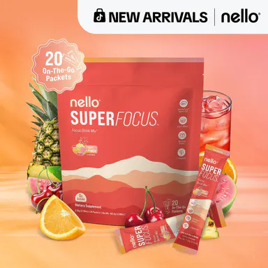 Nello Superfocus – Nootropic Drink Mix with Lion’s Mane, Rhodiola & Alpha-GPC – Supports Memory, Brain Health & Mental Stamina, Enhances Clarity & Sharpness, Helps Fight Brain Fog – Travel Packets (20 Servings) Healthcare Convenient