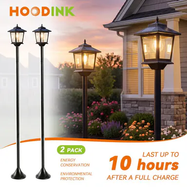 Hoodink 2Pcs 63\" Aluminum Solar Lamp Post Lights - Warm White Glow Solar Garden Lamps, Adjustable Water Resistant Outdoor Decor for Garden Pathway, Doors, Home Essentials