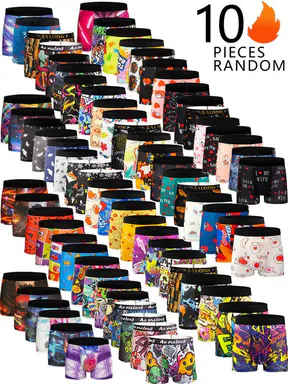 Random Color Men's All Over Print Boxer Brief, Casual Comfy Breathable Underwear Boxer Briefs for Daily Wear, Mens Underwear for All Seasons, Undergarments, Heart Print Boxers