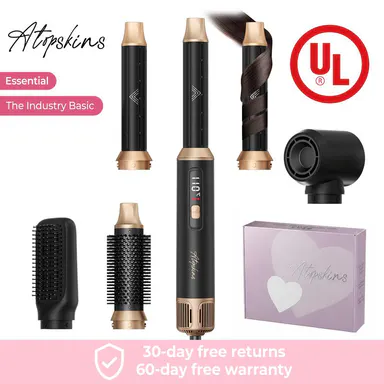 ATOPSKINS 5-in-1 LiteStyler Beauty Products - Soft Airflow Ultra-Lightweight Hair Dryer with Plastic Attachments, Thermal Brush Blowout, Multi Curl & Round Brush Functions, 30-Day Free Returns Salon-Quality Styling heatless curl