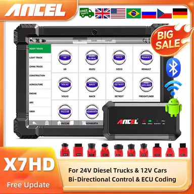 ANCEL X7HD 10'' Heavy Duty Truck Scanner Bidirectional Diesel Tool with DPF, ECU Coding, 40+ Resets for Cummins, Detroit, Caterpillar, Volvo, Paccar,car accessories