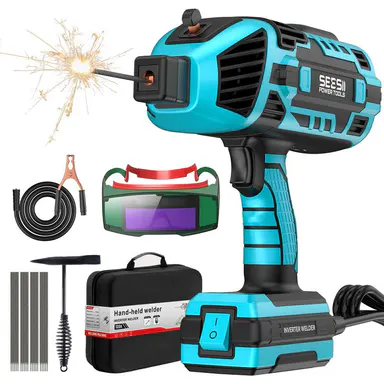 SEESII Handheld Welder 110V 120A Portable ARC Welding Machine with True Color Auto Darkening Goggles & Chipping Hammer for 3/64\"-1/8\" Rods Smart#SummerVibes IGBT Inverter Technology 20-120 Amp Output Outdoorfun