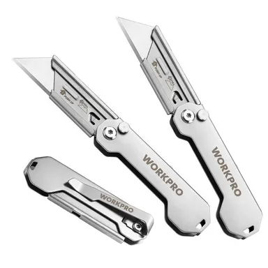 #backtoschool WORKPRO 3-Pack Folding Utility Knife, Quick Change Blades Box Cutter, EDC Foldable Pocket Utility Knife Sets with Belt Clip