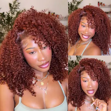 UNice 250% Density Reddish Brown Fluffy Afro Kinky Curly with Layered Finger Coil Ends Glueless 7x5 HD Lace Closure Human Hair Wigs No Slip Beginner-Friendly Natural Looking  #tiktokshopstockup