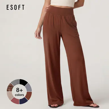 ESOFT Lady's High-Waisted Wide Leg Minimalist Trouser - Women's Basic Bottom with Pockets for After-Work Lounging, Casual Yoga (Sports & Outdoor Joggers), Pants