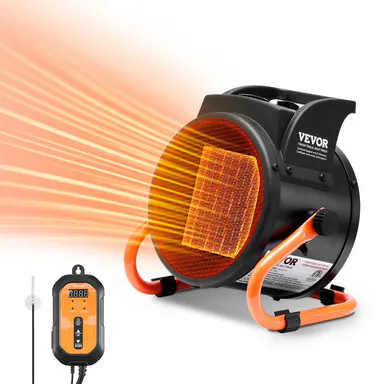 VEVOR 1500W PTC Electric Portable Greenhouse Heater with Thermostat, Adjustable Heating, PTC Heating Provides Steady Warmth, Alloy Steel, Overheat Protection, 3-Speed Setting, Simple Knob Control for Quick Setup, Under 5 lbs, for Greenhouse, Flower Room,