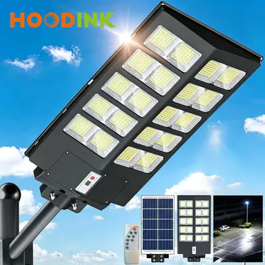 Hoodink Solar Street Light Outdoor 450000 Lumens 3 Modes LED Waft Signal Waterproof IP65 for Outdoor Garden, Street, Yard, Porch Decor solar outdoor lights,sohochic
