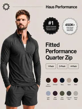 Haus | Fitted Performance Quarter Zip | Breathable Lightweight All-Day Athletic Pullover