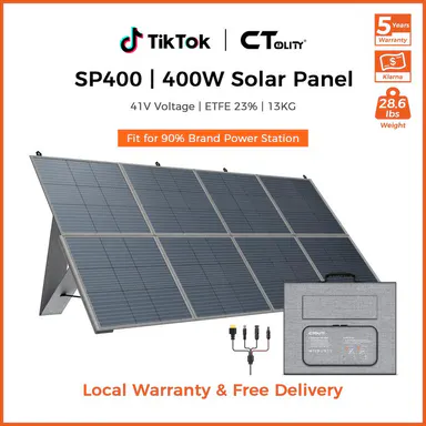 [TikTokShopBackToSchool]CTOLITY SP400 400W Foldable Solar Panel 41V 10A for Outdoor Camping RV Power Station with 8F Bracket & 22% High Efficiency Charge power station fast Free Energy Camping Essentials 2026/Camping Gear