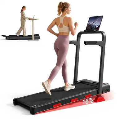 UMAY Incline Walking Pad, Treadmill with Incline, Under Desk Treadmill with Diamond Pattern Running Belt, Running Machines for Home Office， Home Gym Equipment Home Workout Equipment