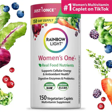 Rainbow Light Women's Multivitamin – With Ashwagandha, Lutein & Probiotics – Real Food Nutrients – 150 Vegetarian Caplets