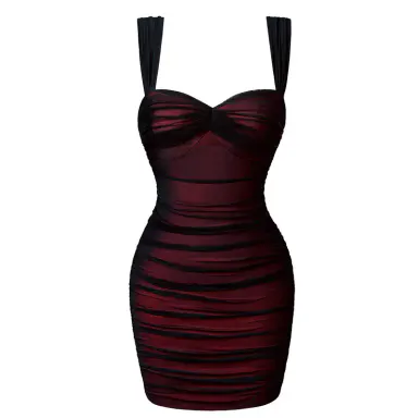 HYZ Women's Summer Sexy Bodycon Sleeveless Tank Straps Mesh Ruched Mini Party Dress