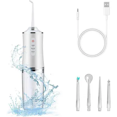 4-Pack Electric Water Flosser with Smart Chip, Portable Oral Irrigator with Detachable Water Tank, USB my  smile  portable  water  floss White