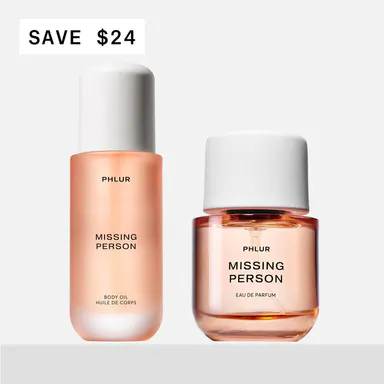 PHLUR Missing Person Daily Ritual Duo - Eau de Parfum + Body Oil Set with White Musk, Jasmine & Sandalwood (50mL + 4 fl oz)