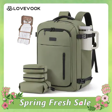 LOVEVOOK 40L-50L Large capacity Carry-On Travel Waterproof Backpack-TSA Approved Personal Item,Built-in Garment Bag & 3 Packing Cubes,Airline Friendly for Hiking/Overnight/Weekend,TikTokShopBackToSchool