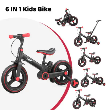【ChristmasGifts】JMMD 6-in-1 Multi-Functional Toddler Balance Bike (18-60M) - Kids Outdoor Toys with Training Wheels, Pedals, Push Handle, Brakes, Kickstand, Unisex Ride-On for Christmas, First Birthday Gifts, Baby Bicycles backtoschool, Baby Bicycle Kid