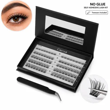 【Best Choice】Cofier High Quality Eyelashes Clusters Kit, Jelly-Coated Self-Adhesive Cluster Lashes with Tweezers, Easy Application, Beginner-Friendly Dramatic False Eyelashes & Adhesives (80/90/100 Pcs)
