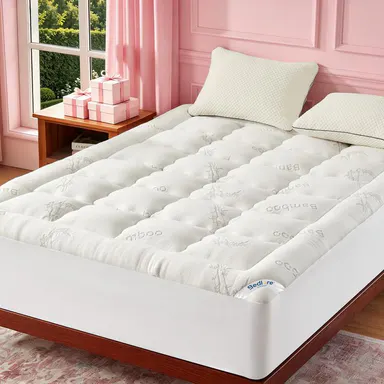 【BEDLORE】Bamboo Mattress Topper – Ultra Soft Pillow Top Mattress Pad, Cooling Breathable Bed Topper with Deep Pocket (6–18”), Hotel Quality Comfort for Better Sleep HomeEssentials Bamboo Sheets
