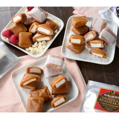 Bauers Candies (3) 8oz Bags Marshmallow Caramel Modjeskas
