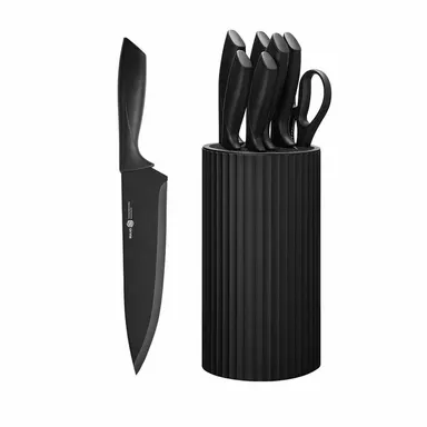 NULAS 8-Piece Stainless Steel Chef’s Kit - Sharp, Dishwasher Safe Knives, Anti-Rust Coat, Serrated Blades, Compact Block Saves Space, High-Use Kitchenware Set