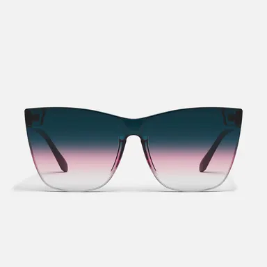 QUAY - COME THRU Cat Eye Sunglasses - Flirty & Feminine Oversized Frame with One Piece Lens & Built-in Nose Pads - Flat Style