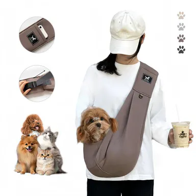PAWPUBBY L Dog & Cat Sling Carrier - OEKO-TEX & GRS Certified, Vet Approved, Adjustable Padded Shoulder, Breathable Eco-Fiber Fabric, Portable Buckle-Snap-Safety Rope Hook-and-Loop Design, Solid Secure Fit for Max 15lbs Small-Medium Pets, Travel Use
