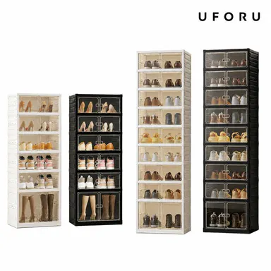 UFORU folding shoe rack, magnetic transparent door shoe cabinet, 9 layers, can store 18 pairs of shoes, simple design, large capacity, sturdy and stackable plastic shoe cabinet, space-saving, no installation required