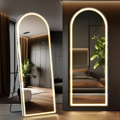Sweetcrispy Dimmable 3-Color LED Full Length Mirror - Safety-Enhanced Adjustable LED Floor Mirror, Floor/Wall/Hang Mount, Room Accessories for Bedrooms, Home Decor, Home Supply