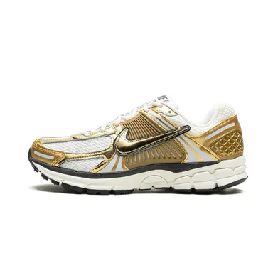Women's Nike Zoom Vomero 5 Metallic Gold Mesh Running Shoes - Breathable Running Sneakers, Modern Retro Look with Modern Edge, Sports Footwear for Daily Casual Comfort Walking