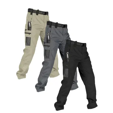 HOMUG Men's Water-Resistant Tactical Menswear Cargo Pants - 3-Piece Male Clothing Set, Durable Multi-Zipper Pocket Plain Sports Pants for Hiking, Work, Size Up for Looser Fit