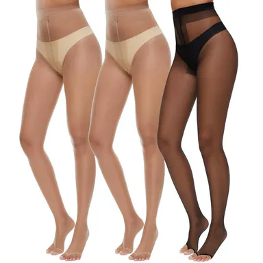 MANZI 3 Pairs Toeless Pantyhose Tights for Women Ultra Thin 10D Toe Open Control Top Pantyhose TikTokShopBlackFriday