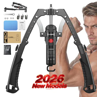FLYBIRD Series CT1 Hydraulic Chest Trainer, Unisex Arm Strength Trainer & Twister Arm Exerciser - Adjustable 22-440lbs Core/Tricep Gear with Ab Roller Wheel, Pad & Bag, At Home Gym Equipment, Tricep Workout Equipment