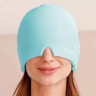 Alcedo Migraine Relief Cap, Hot & Cold Headache Hat Gel Ice Pack Mask, Face Compress Heating Cooling Head Wrap for Stress, Sinus, Puffy Eyes & Hangover