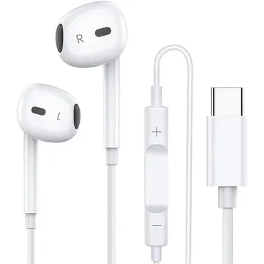 Summerwins USB-C Audio Plug Earbuds with Mic, Volume Control, HiFi Stereo & Noise Isolation - Phone Accessories for iPhone 17/17 Pro/16/15, Samsung S25/S24/S23, Pixel 10/9, OnePlus & USB-C Devices, Headphone Headphone,Back To School, High Quality Headphon