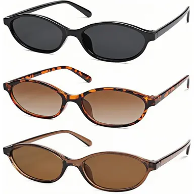 〖Summer Vibes〗3 PCS Retro Oval Sunglasses for Women Chic Cat Eye 90s Sunnies Lightweight Narrow Shades Trendy UV Protection Sunglasses Vintage Rich Girl Sunglasses Women Sunglasseswomen
