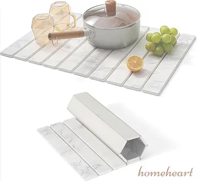 Large Diatomaceous Earth Dish Drying Mat - 24\" × 16\"  for Kitchen Counter, Super Absorbent, Heat Resistant Dish Drying Mats, Eco-Friendly Diatomaceous Earth Stone Rack Tableware Mat ( White Marble) Coasters Stainless Steel Kitchenware