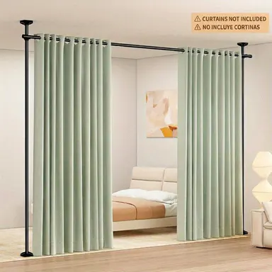 Adjustable Bedroom Partition Rod(Curtains NOT Included) - Heavy-Duty Room Divider Curtain Rod for 4-10 Ft High and 28-70 in Wide Spaces - No Drill Freestanding Separator Freestanding Tension Curtain Stand deskmakeover