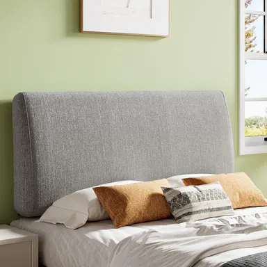 Pinmoco Modern Upholstered Headboard - Soft Curved Foam, Height Adjustable, Ergonomic, Sturdy, Wall Safe, Fabric Cover Feels Gentle on Skin, Slip-Under Protects Walls, Bedroom Decor, Curved Design Headboards, for Full/Queen/King Platform Bed Frames, 4.7\"
