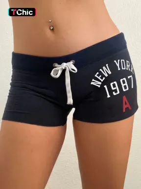 Women's Letter Print Casual Drawstring Shorts, Comfy Breathable Shorts for Daily Wear, Ladies Summer Bottoms, Womenswear, Fashionable Fitted Shorts, Athleisure Shorts, Casual Stretch Shorts, Comfy Stretchy Shorts