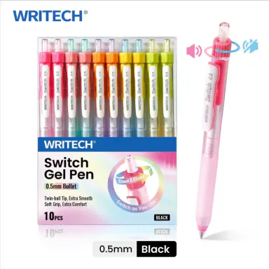 WRITECH Retractable Gel Ink Pens: 0.5mm Black-Ink Switch Between Silent and Clicky Soft Grip Fine Point Pen for Journaling Smooth Writing Quick-dry No Bleed 10ct Stationery Office Supplies