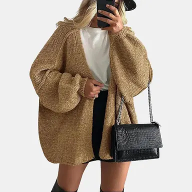 PrettyGarden Women's Oversized Cardigan Sweater Fall Long Lantern Sleeve Knit Open Front Lightweight Sweater Knitwear Tops