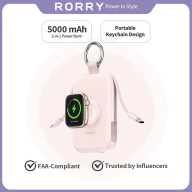 #SohoChic RORRY CharmGo 5000mAh Portable Charger Power Bank with Built-in Cables Travel Keychain Battery Pack for Apple Watch iPhone AirPods Compact & Travel Essential Gift Ideas