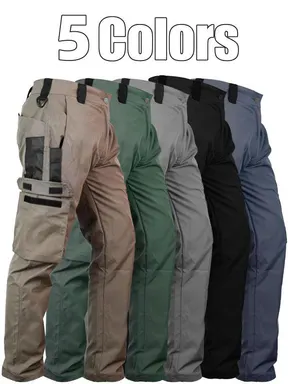 HOMUG Men's durable outdoor training pants, men's multi-pocket work pants, men's solid color and printed pocket zipper waterproof tactical cargo pants without belt, regular fit sports pocket durable autumn pants.