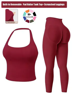 Two-Piece Set Women's Solid Seamless Crop Tank Top & High Waist Leggings Tracksuit Set Gym Sets, Breathable Comfortable Outfits for Yoga Gym Workout Running, Ladies Sportswear for All Seasons, Fitness Clothing, Fitness Clothes, Exercise Clothing Set