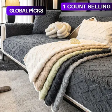 1pc Cross Grid Solid Color Soft Velvet Sofa Pad, Modern Minimalist Design, Living Room Bedroom Decor, Pet Friendly Sofa Cover Cushion, Washable Sofa Protector, Sofa Couch Protector