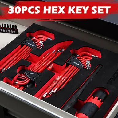 30-Piece Long Arm Ball End L-Hex & Torx Key Tool Kit Set, Hex Combination Wrench with Grip Handle, T-Handle & Extension Bars, SAE 1/16\"-3/8\", Metric 1.5mm-10mm, Torx T10-T50, Specialty Mechanic Tools for Mechanics, Christmas Gift,father