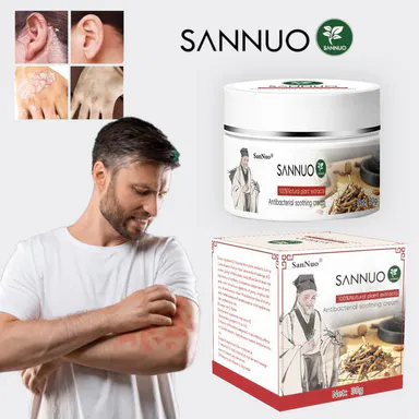 SanNuo Sensitive Skin Soothing Cream - Natural Botanical Formula, Relieves Dryness, Itching & Redness, Daily Care for Face, Body & Scalp, Deep Hydration
