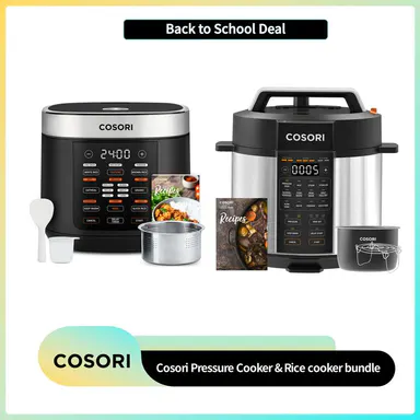 COSORI 9-in-1 6 Qt Pressure Cooker & 18-in-1 5 Qt Multifunction Rice Cooker Bundle, Multifunction Appliance with Sauté, Slow Cook, Steam, Sous Vide, Sterilizer, 24H Warm, Stainless Steel & Nonstick Inner Pots, 50 Recipes, SohoChic
