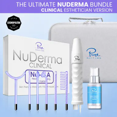 NuDerma Clinical Complete High Frequency Bundle – Anti-Acne + Anti-Aging + Hair Wand System, Clinical-Grade Wand Set for Skin & Hair Facial Beauty Machine Facial Steamer