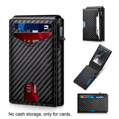 Men's Slim Black RFID Popup Card Wallet - 1-Touch Eject, Secure Storage, Removable Cardholder, RFID Card Slots, No Cash Storage - Men's Accessories, Mens Gifts, Unique Gifts for Him, Push Up Access, Unique Gifts For Man tiktokshopbacktoschool